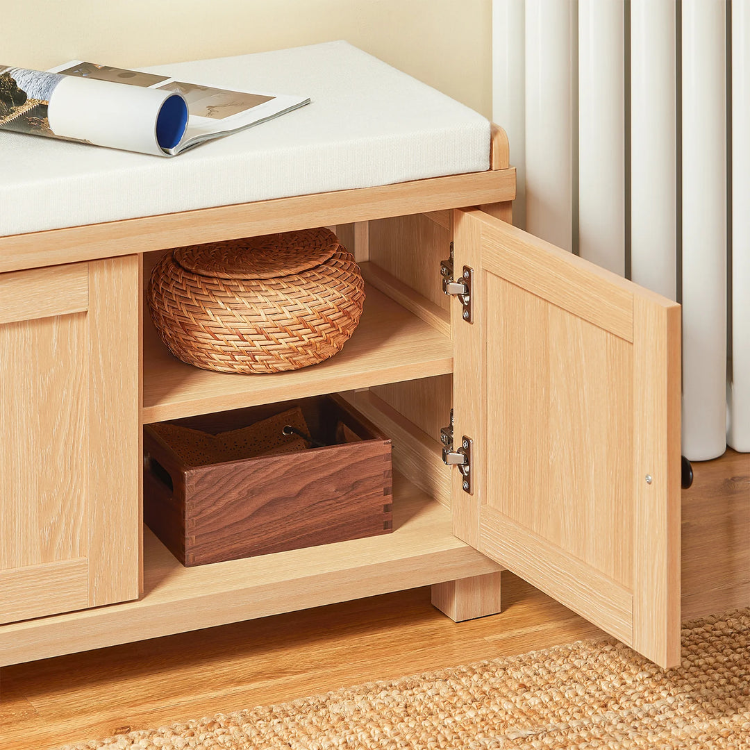 Elegant lys naturfarvet skobænk i japandi-stil, 104x35x47 cm