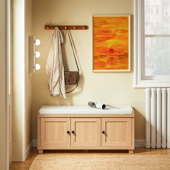 Elegant lys naturfarvet skobænk i japandi-stil, 104x35x47 cm