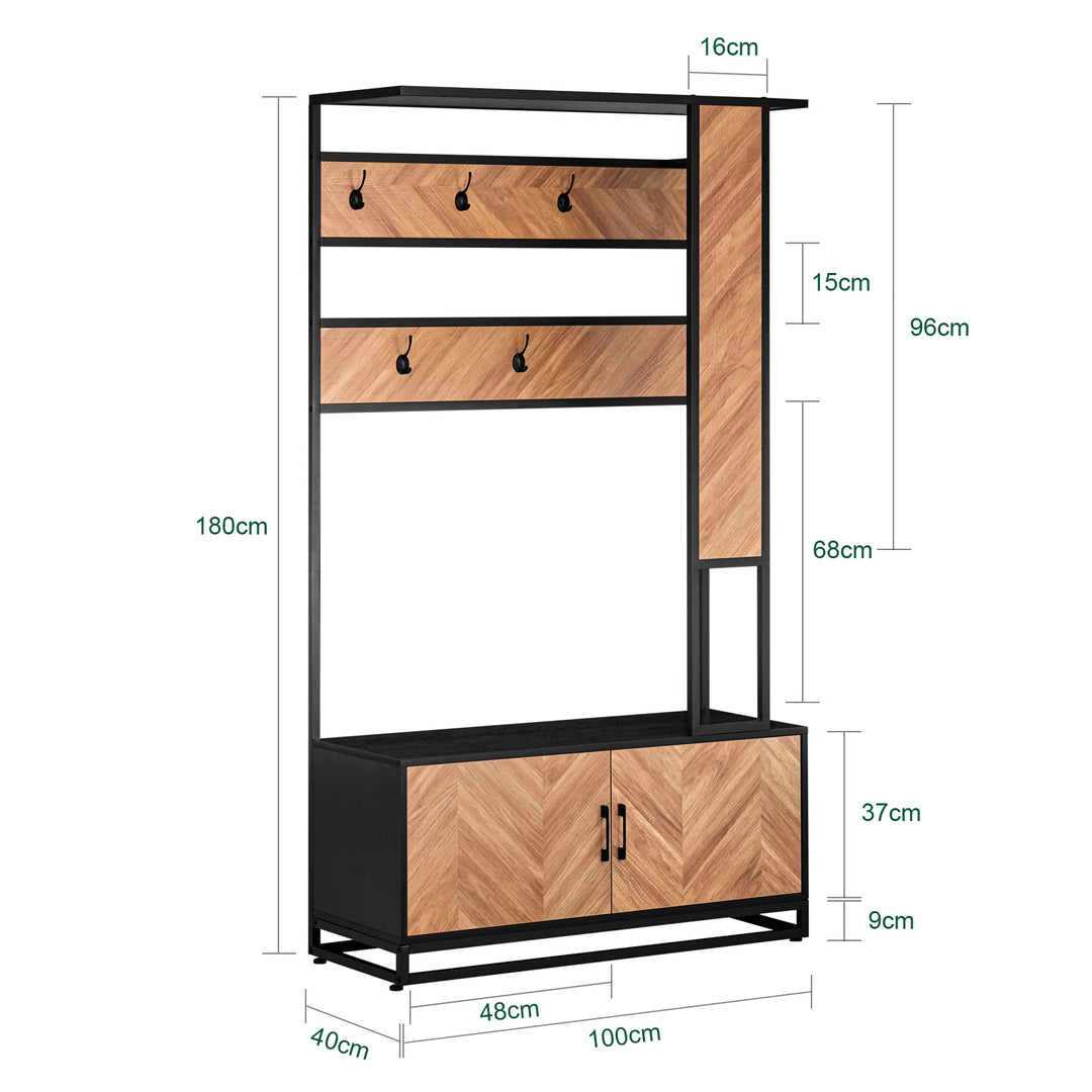 Multifunktionel garderobe med skoskab og bænk i smuk japandi-stil, 100x40x180 cm
