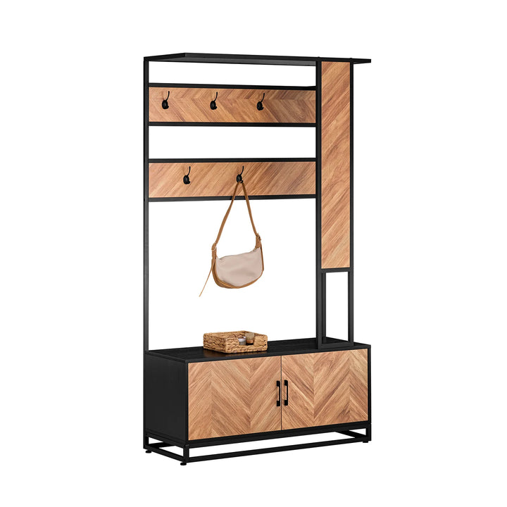 Multifunktionel garderobe med skoskab og bænk i smuk japandi-stil, 100x40x180 cm