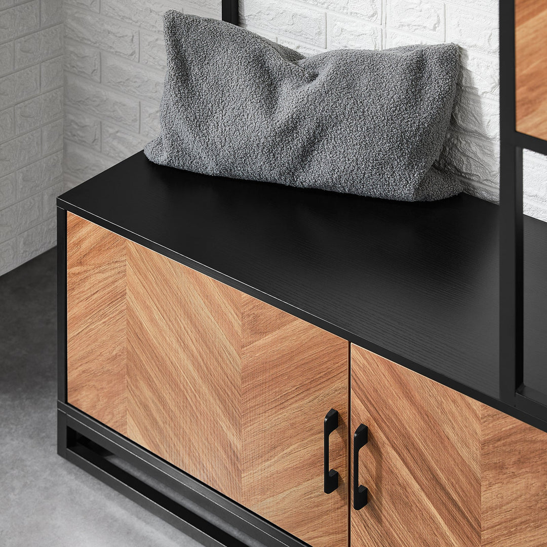 Multifunktionel garderobe med skoskab og bænk i smuk japandi-stil, 100x40x180 cm