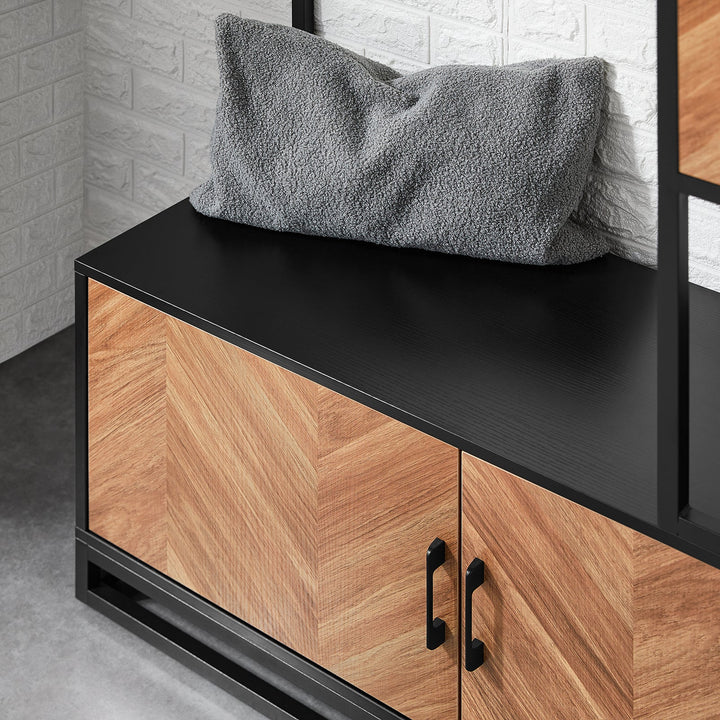 Multifunktionel garderobe med skoskab og bænk i smuk japandi-stil, 100x40x180 cm