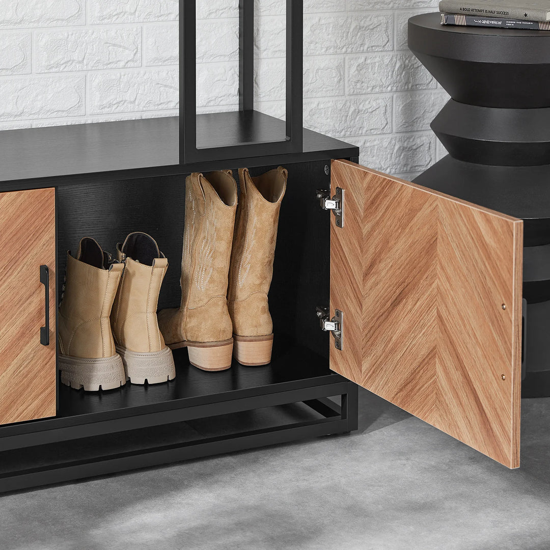 Multifunktionel garderobe med skoskab og bænk i smuk japandi-stil, 100x40x180 cm