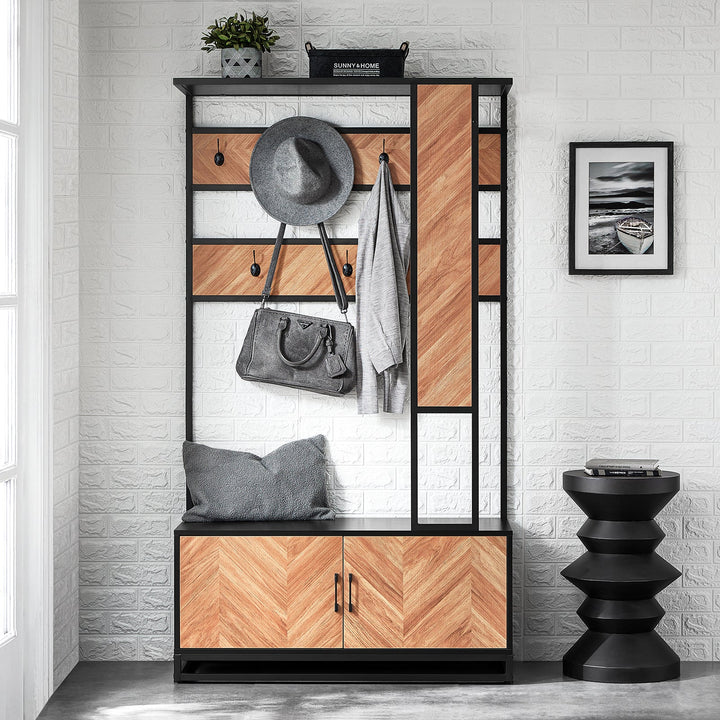 Multifunktionel garderobe med skoskab og bænk i smuk japandi-stil, 100x40x180 cm