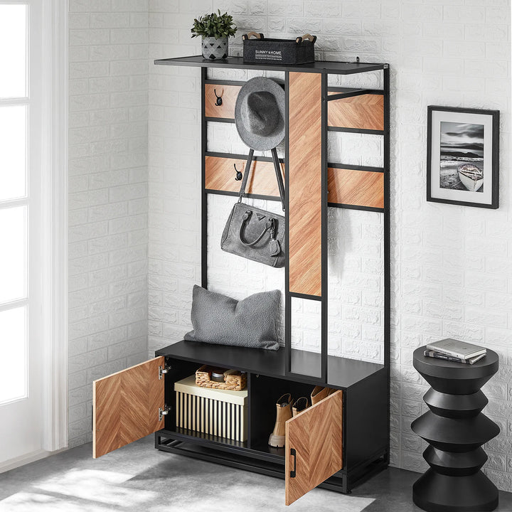 Multifunktionel garderobe med skoskab og bænk i smuk japandi-stil, 100x40x180 cm