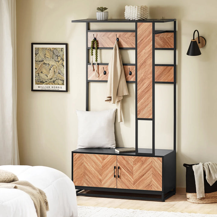 Multifunktionel garderobe med skoskab og bænk i smuk japandi-stil, 100x40x180 cm