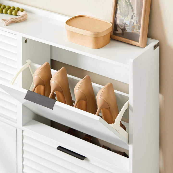 Minimalistisk skoskab med 4 skuffer i hvid, 100x19x90cm