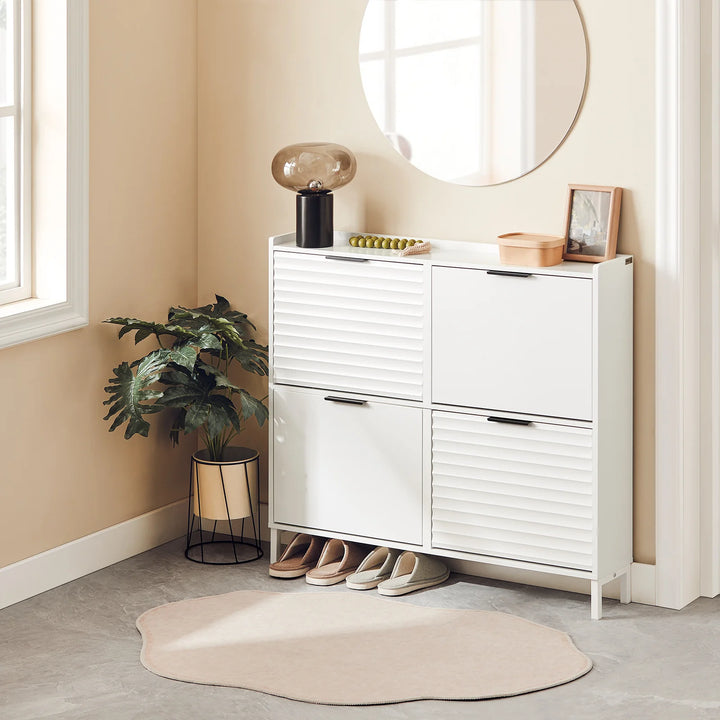 Minimalistisk skoskab med 4 skuffer i hvid, 100x19x90cm