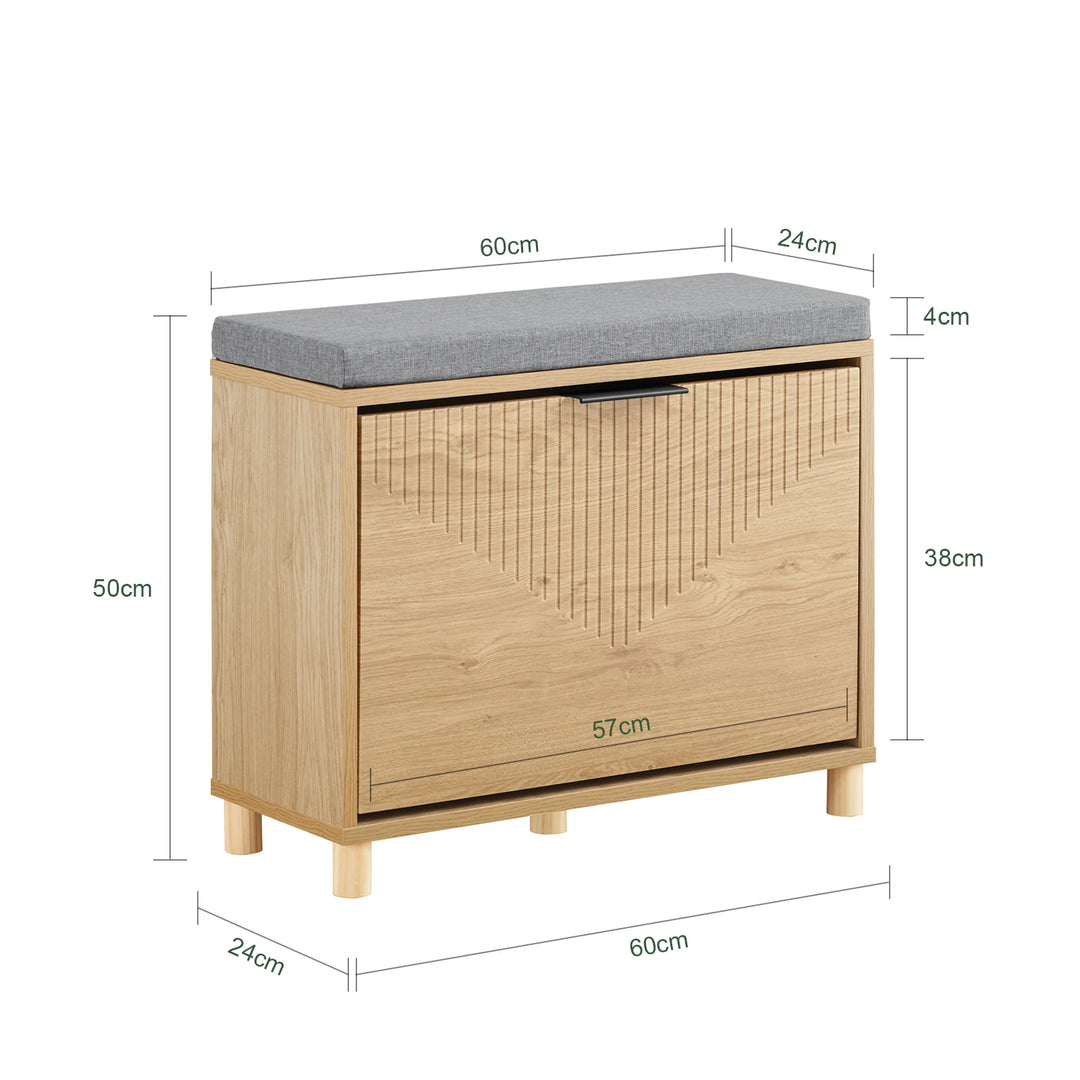 Skab orden i entréen med en smart skobænk i naturfarve og grå (60 x 24 x 50 cm)