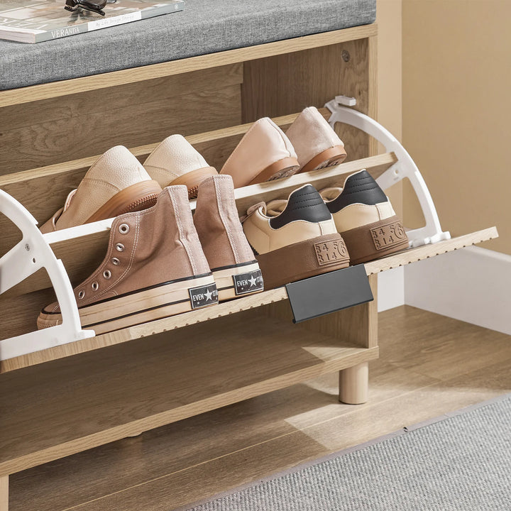 Skab orden i entréen med en smart skobænk i naturfarve og grå (60 x 24 x 50 cm)