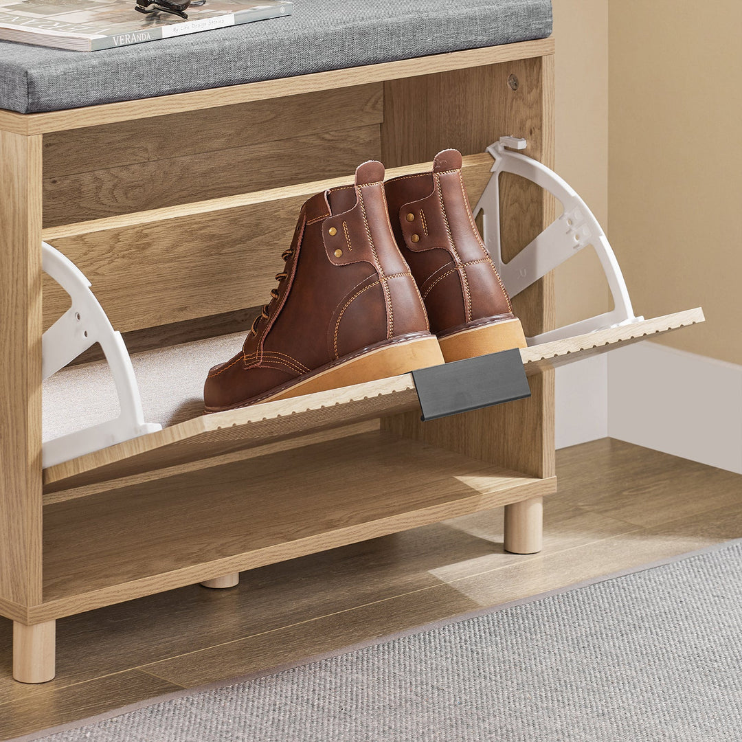 Skab orden i entréen med en smart skobænk i naturfarve og grå (60 x 24 x 50 cm)