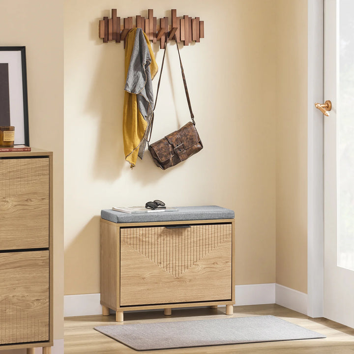 Skab orden i entréen med en smart skobænk i naturfarve og grå (60 x 24 x 50 cm)