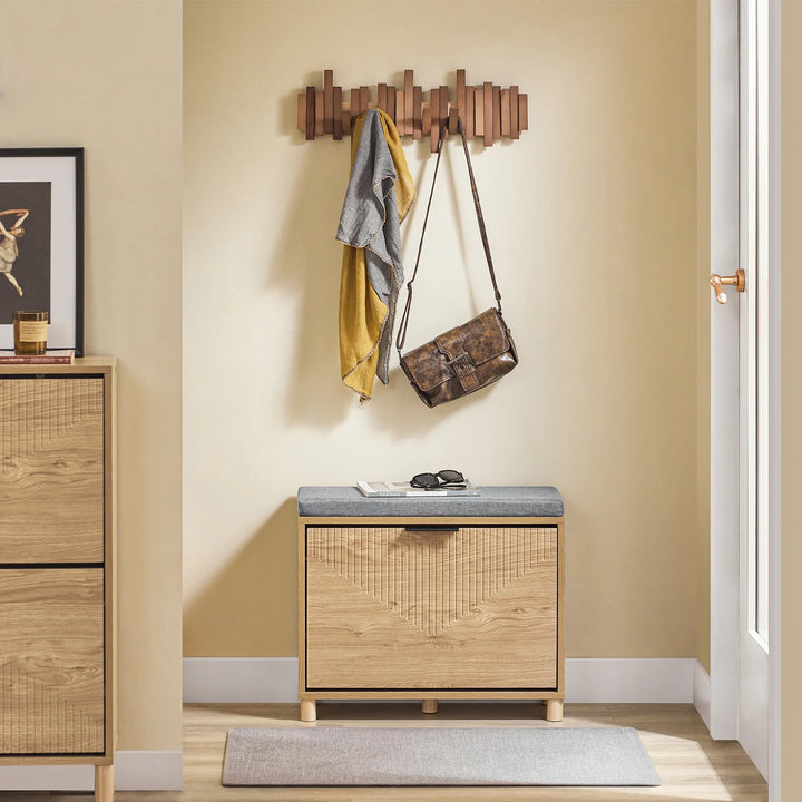 Skab orden i entréen med en smart skobænk i naturfarve og grå (60 x 24 x 50 cm)