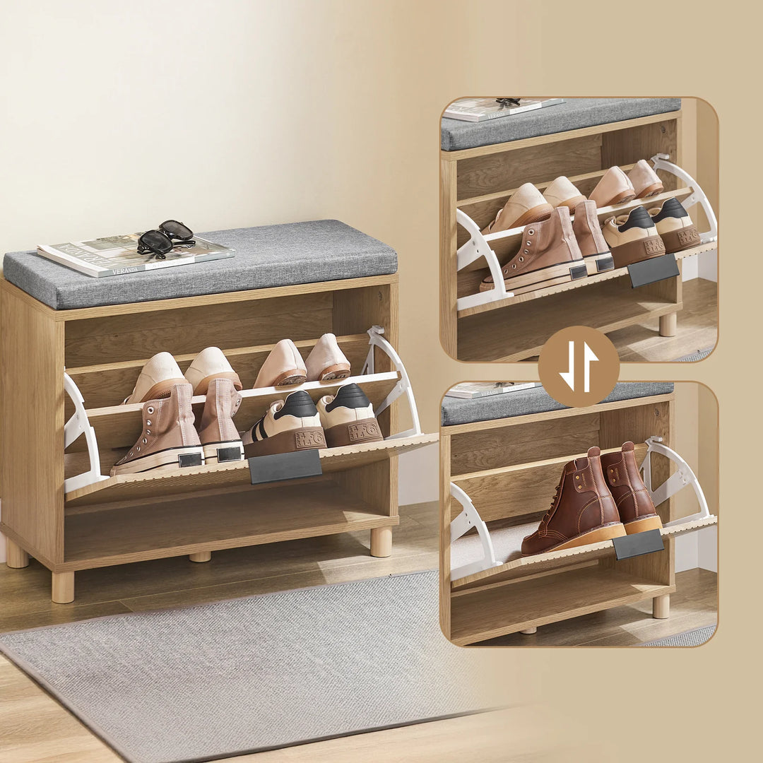 Skab orden i entréen med en smart skobænk i naturfarve og grå (60 x 24 x 50 cm)