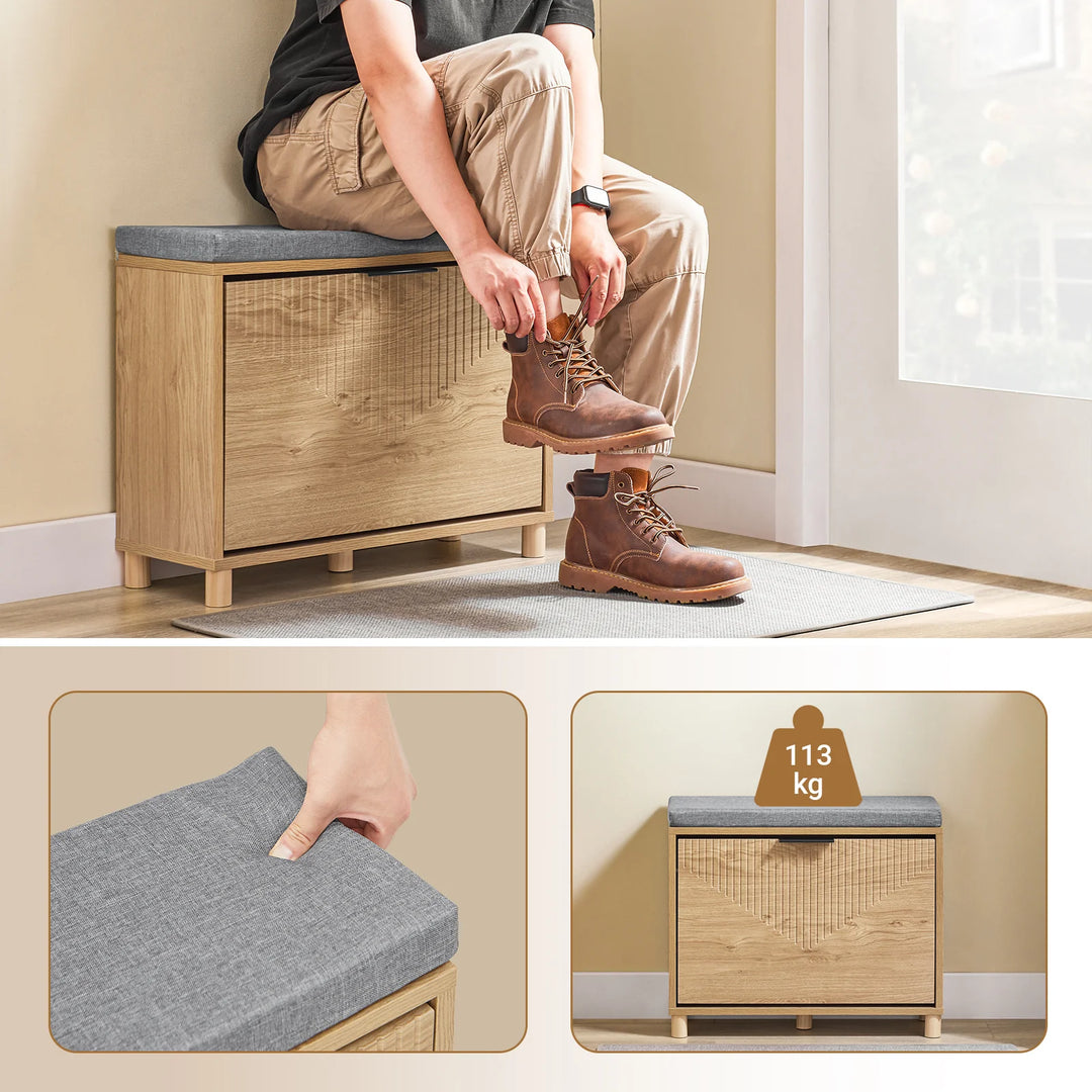 Skab orden i entréen med en smart skobænk i naturfarve og grå (60 x 24 x 50 cm)