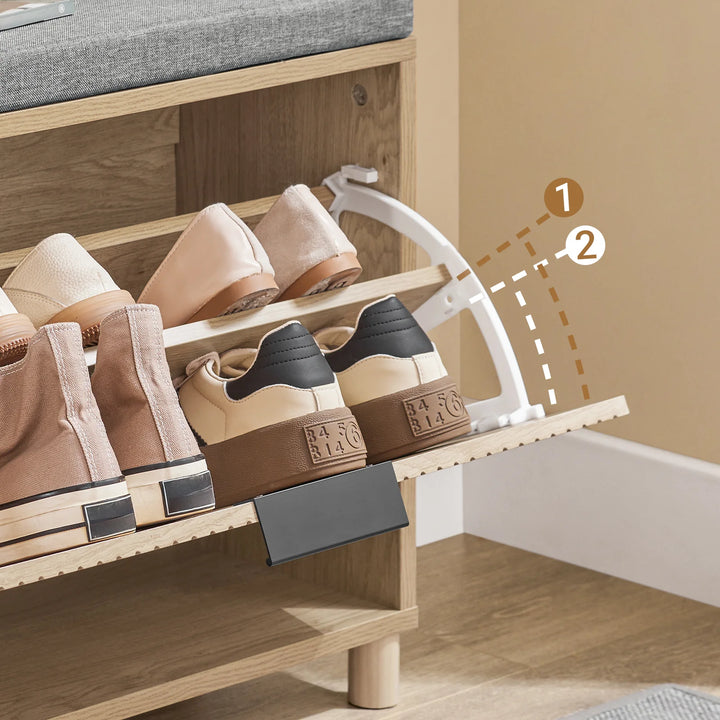 Skab orden i entréen med en smart skobænk i naturfarve og grå (60 x 24 x 50 cm)