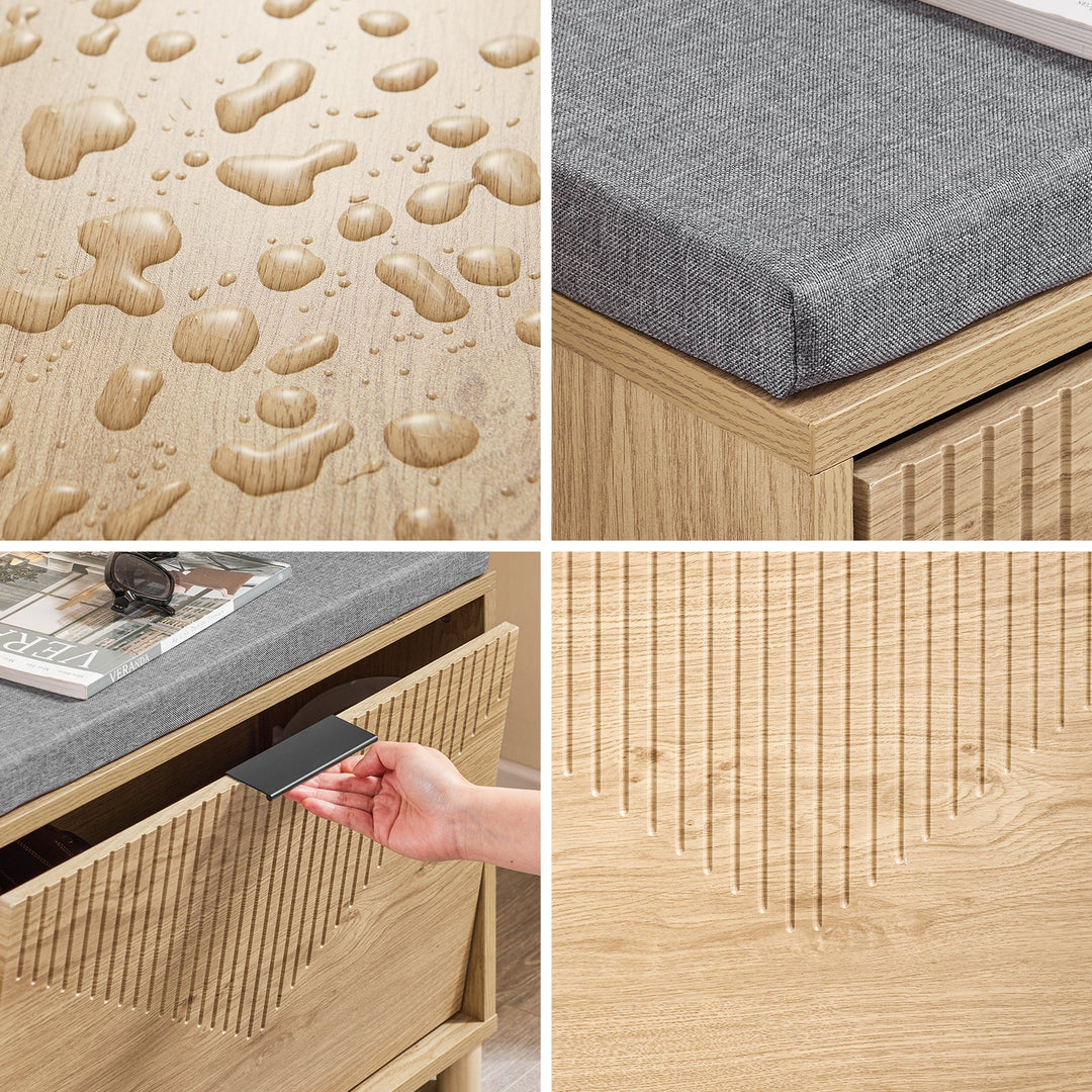 Skab orden i entréen med en smart skobænk i naturfarve og grå (60 x 24 x 50 cm)