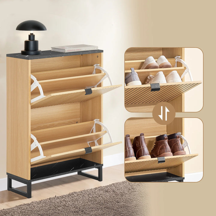 Elegant og pladsbesparende skoskab i sort og lyst MDF-træ