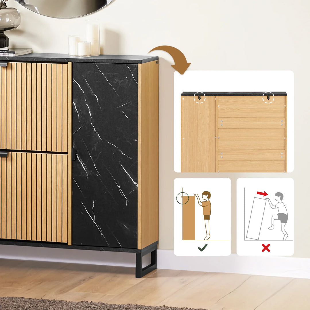 Elegant og pladsbesparende skoskab (90 x 88 x 24 cm) i sort og naturfarve