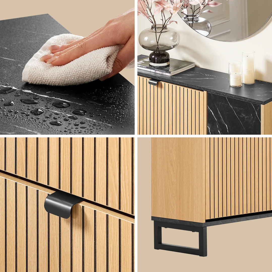 Elegant og pladsbesparende skoskab (90 x 88 x 24 cm) i sort og naturfarve