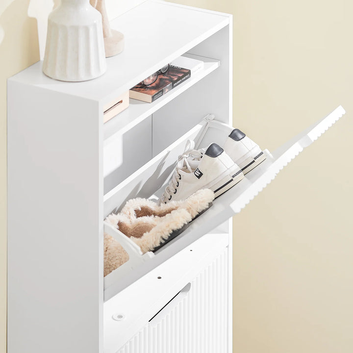 Ekstra smalt skoskab til entré med 19 cm dybde – justerbar montering vertikalt/horisontalt, hvid, 50 x 19 x 100 cm