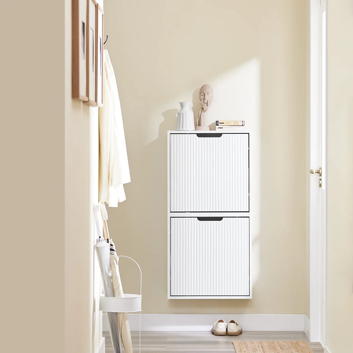 Ekstra smalt skoskab til entré med 19 cm dybde – justerbar montering vertikalt/horisontalt, hvid, 50 x 19 x 100 cm