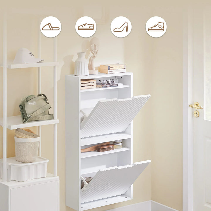 Ekstra smalt skoskab til entré med 19 cm dybde – justerbar montering vertikalt/horisontalt, hvid, 50 x 19 x 100 cm