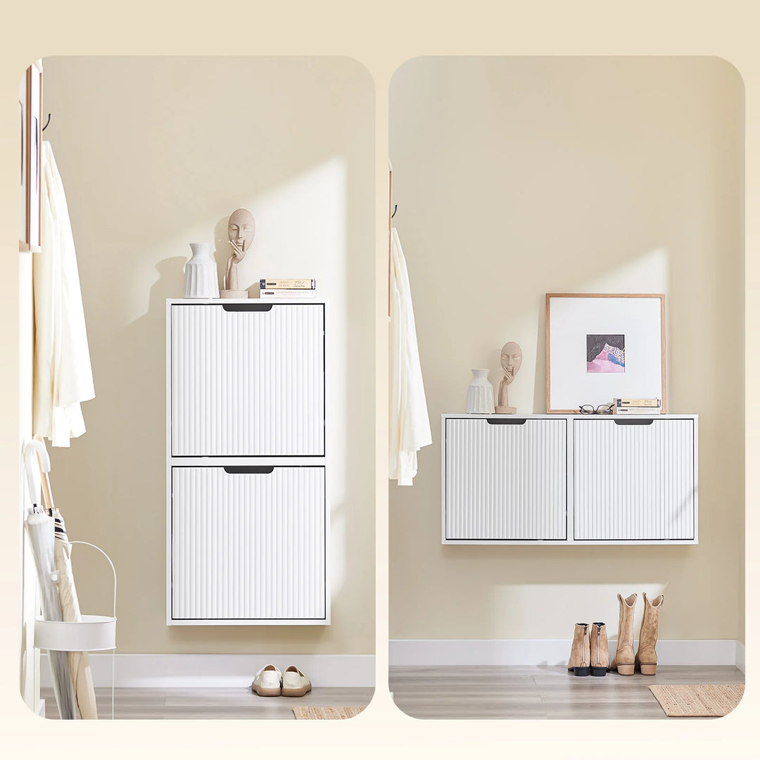 Ekstra smalt skoskab til entré med 19 cm dybde – justerbar montering vertikalt/horisontalt, hvid, 50 x 19 x 100 cm