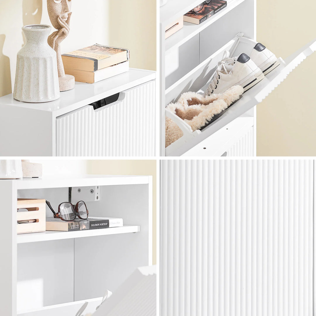 Ekstra smalt skoskab til entré med 19 cm dybde – justerbar montering vertikalt/horisontalt, hvid, 50 x 19 x 100 cm