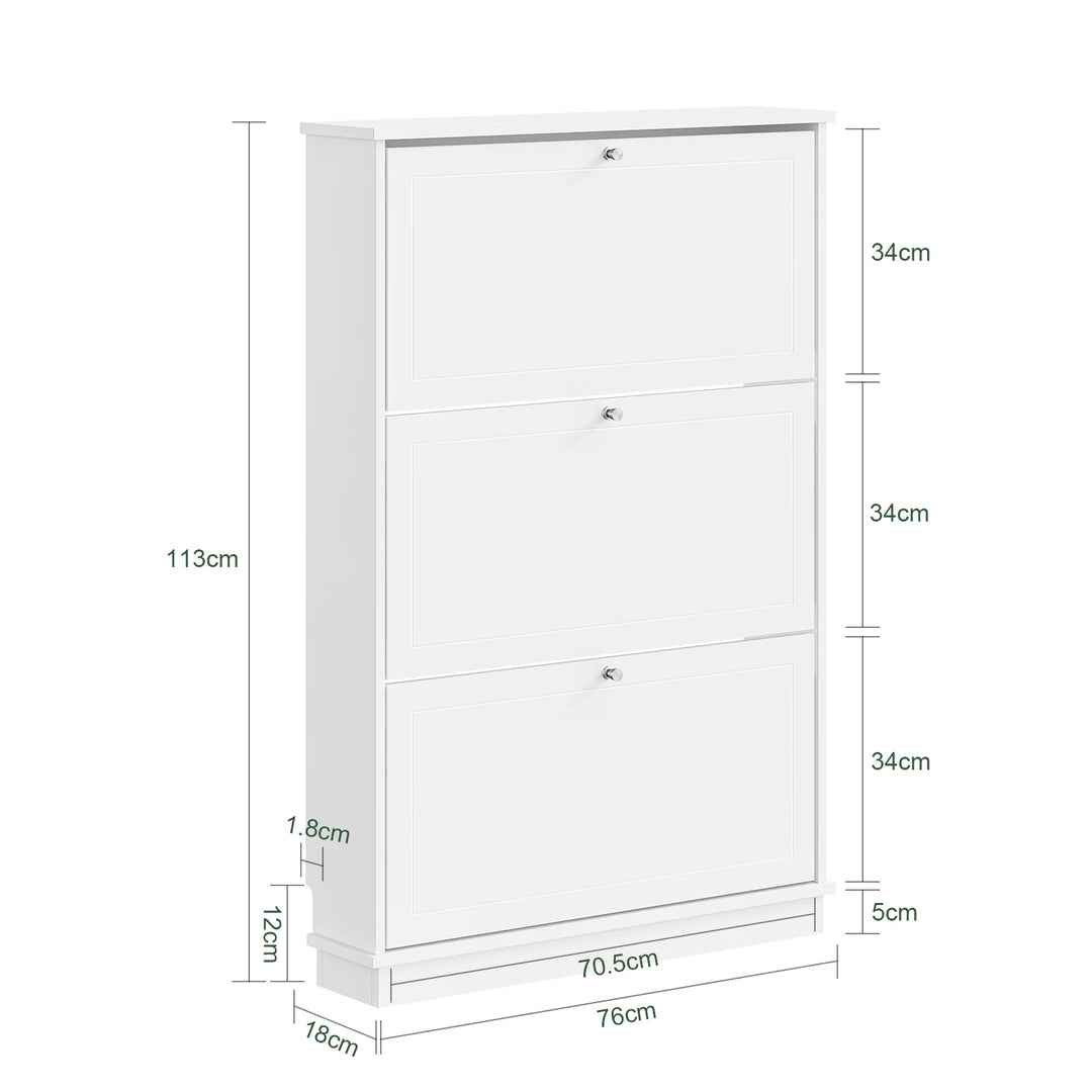 Smalt skoskab i hvid – plads til 9 par sko på kun 18 cm dybde, 76 × 18 × 113 cm