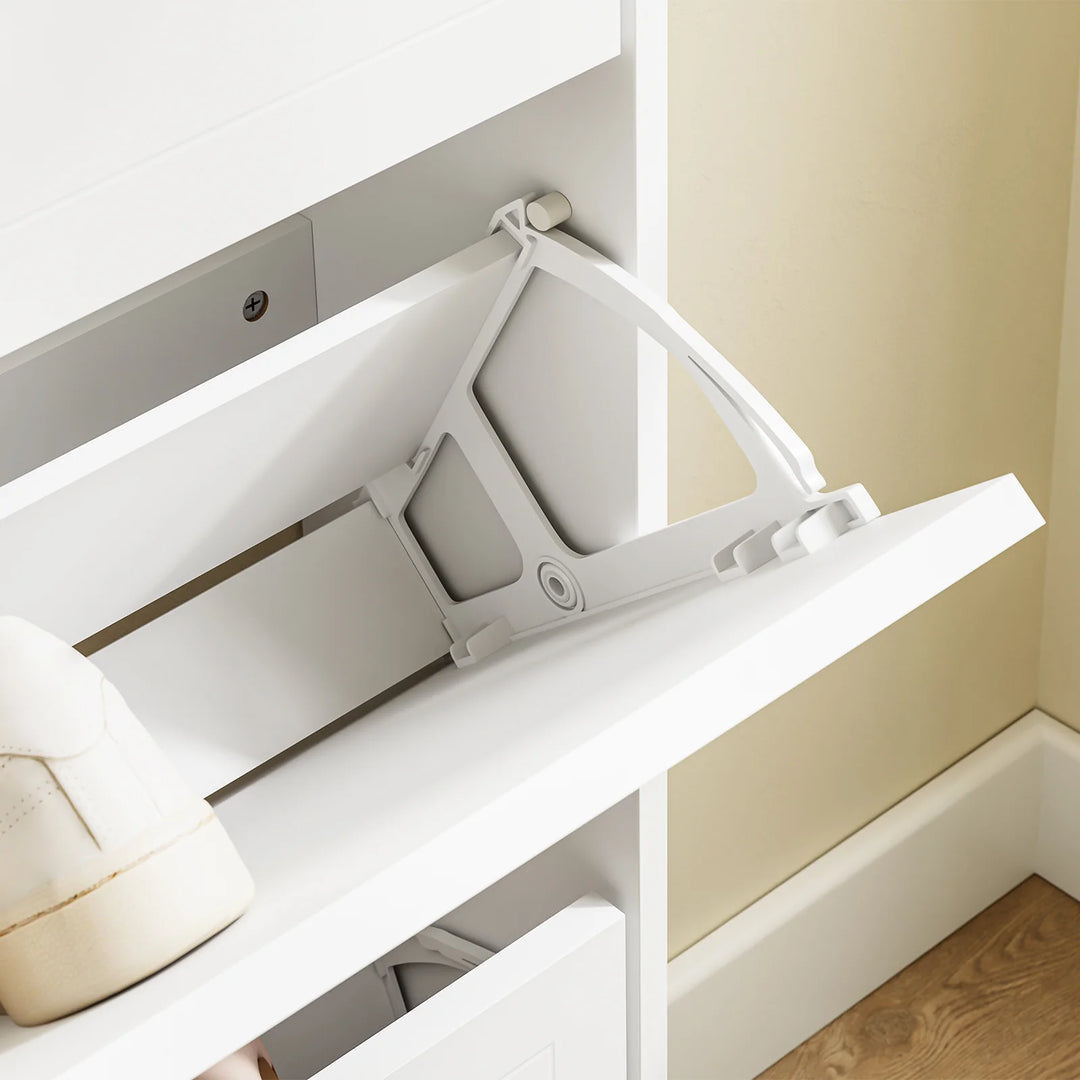 Smalt skoskab i hvid – plads til 9 par sko på kun 18 cm dybde, 76 × 18 × 113 cm