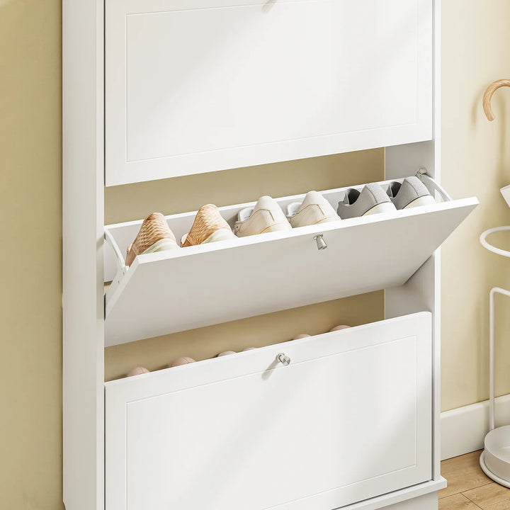 Smalt skoskab i hvid – plads til 9 par sko på kun 18 cm dybde, 76 × 18 × 113 cm