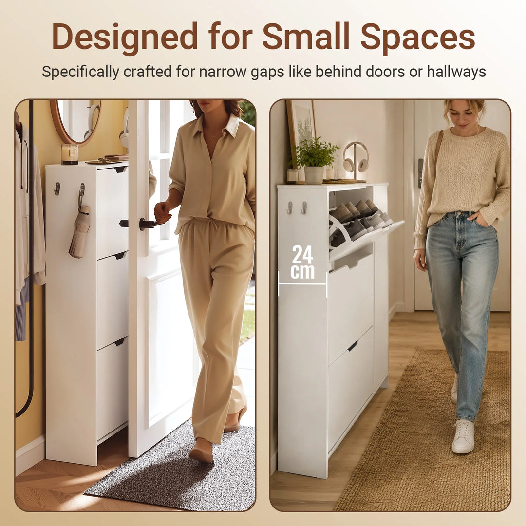 Ekstra smalt skoskab, kun 24,1 cm dybt, nordisk design