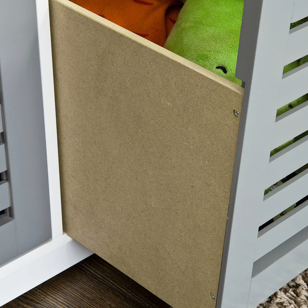 Skobænk / entrébænk med 2 rummelige kasser, L105 x B35 x H43 cm, grå med hvid