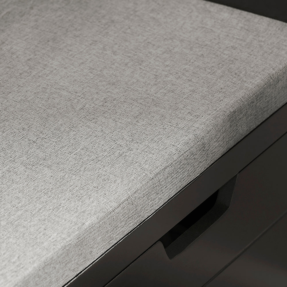 Skobænk med skab, sort med grå hynde