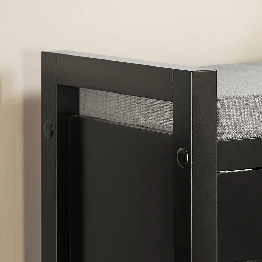 Skobænk med skab, sort med grå hynde