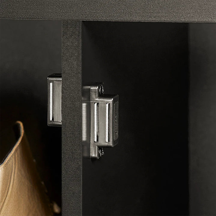 Skobænk med skab, sort med grå hynde