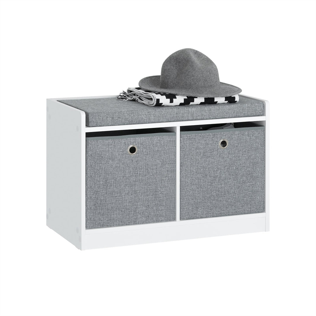 Bænk med kasser til opbevaring, hvid og grå, 68 x 32 x 45 cm