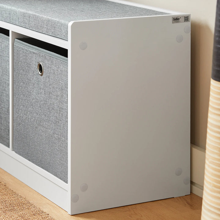 Bænk med kasser til opbevaring, hvid og grå, 68 x 32 x 45 cm