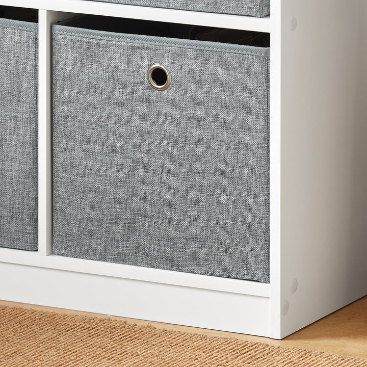 Bænk med kasser til opbevaring, hvid og grå, 68 x 32 x 45 cm