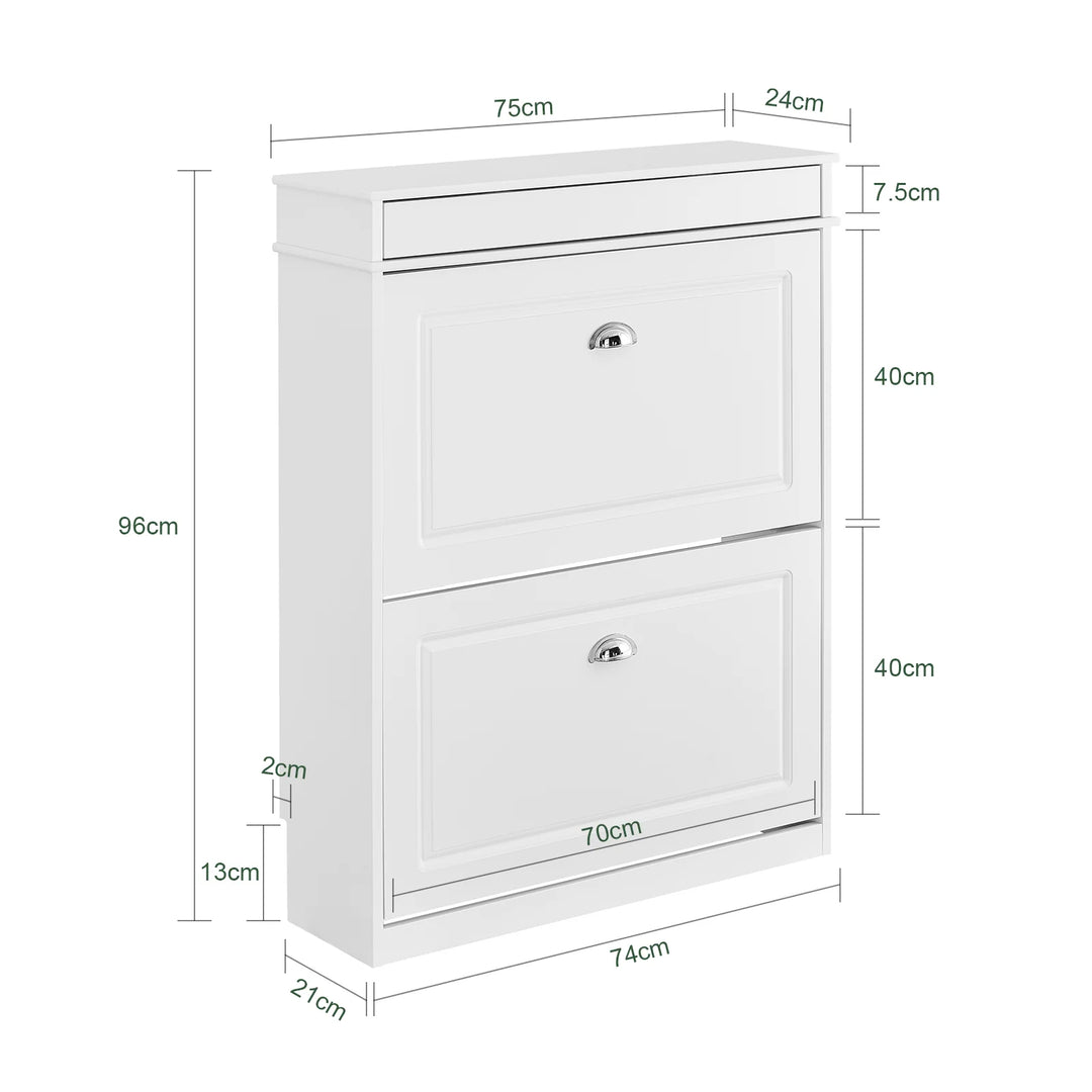 Elegant og pladsbesparende skoskab i hvid (75 x 24 x 96 cm)