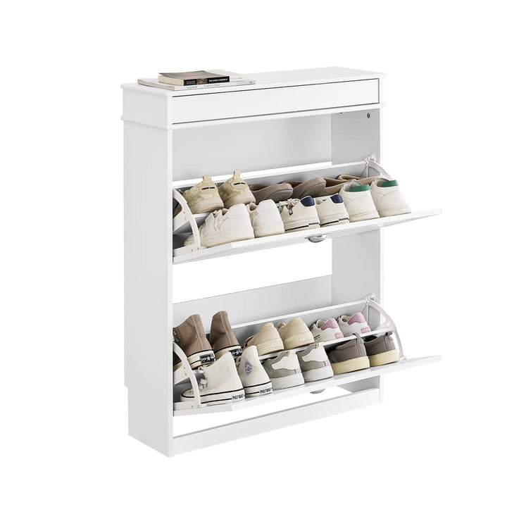 Elegant og pladsbesparende skoskab i hvid (75 x 24 x 96 cm)