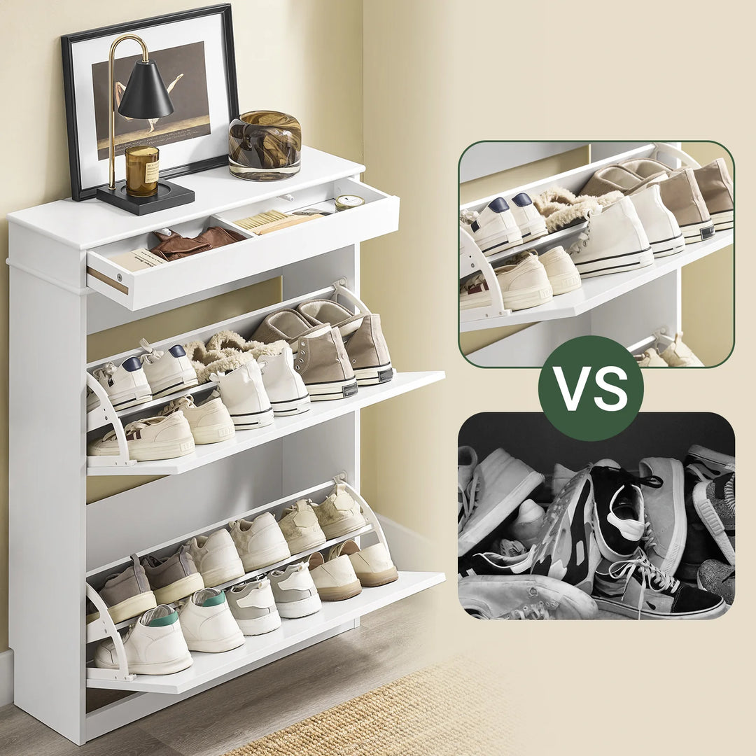 Elegant og pladsbesparende skoskab i hvid (75 x 24 x 96 cm)