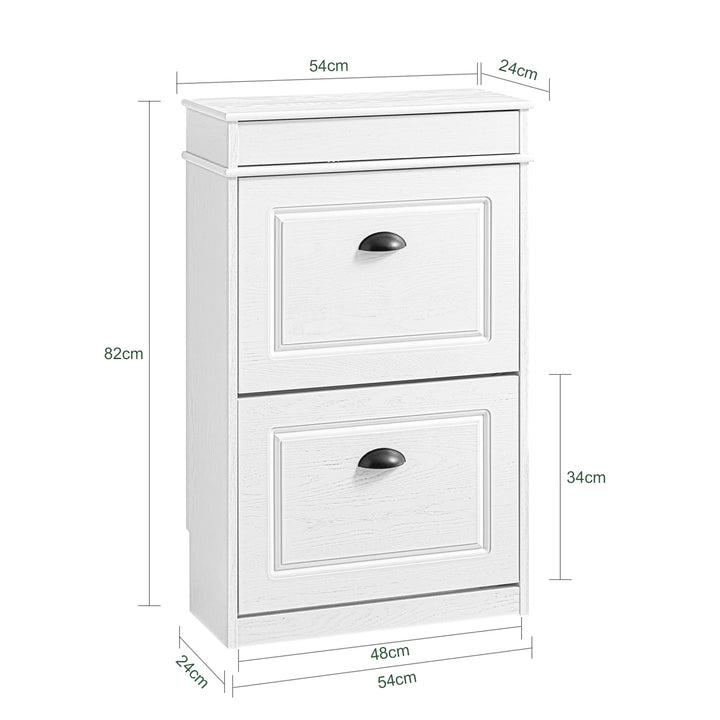 Elegant og pladsbesparende skoskab i hvid vintage-træ-effekt (54 x 82 x 24 cm)