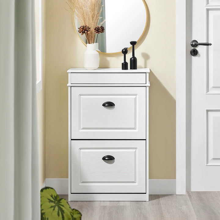 Elegant og pladsbesparende skoskab i hvid vintage-træ-effekt (54 x 82 x 24 cm)