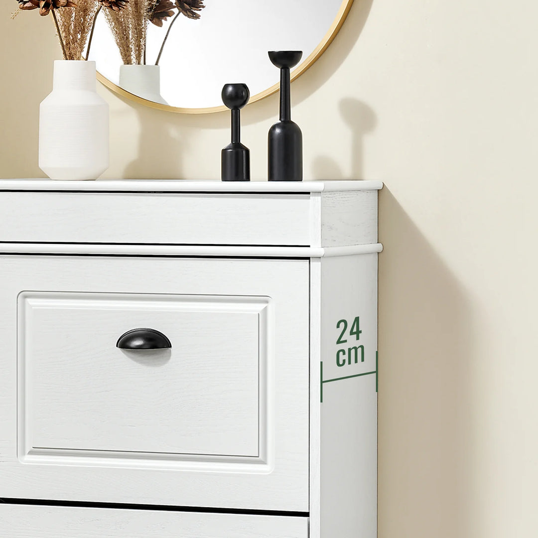 Elegant og pladsbesparende skoskab i hvid vintage-træ-effekt (54 x 82 x 24 cm)