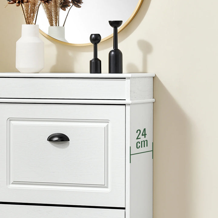 Elegant og pladsbesparende skoskab i hvid vintage-træ-effekt (54 x 82 x 24 cm)