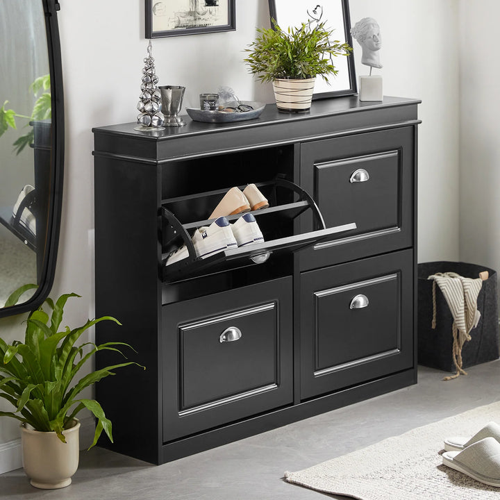 Moderne og elegant skoskab, B105 x D24 x H82 cm, sort