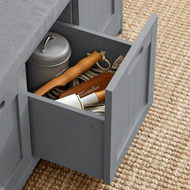 Moderne skobænk med 3 opbevaringsrum, 35 x 90 x 45 cm, grå