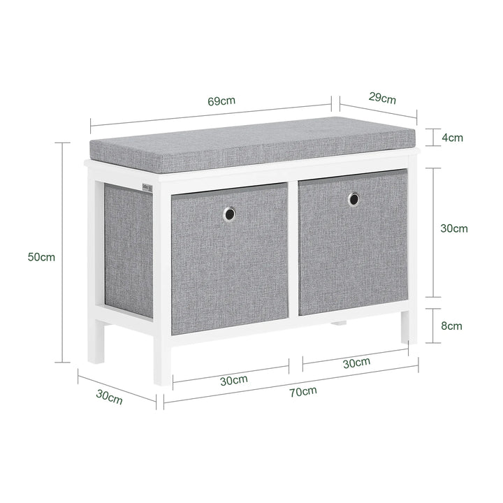 Skobænk med 2 opbevaringskurve, hvid og grå